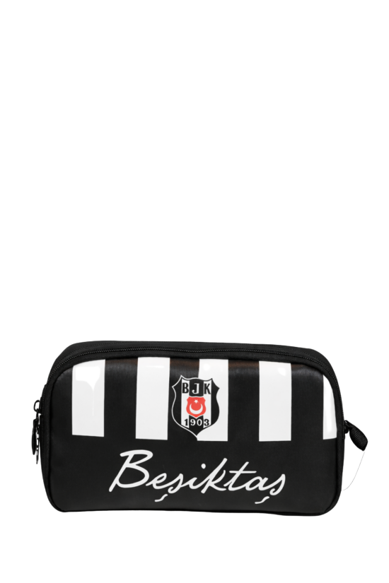 Beşiktaş Lisanslı Kalem Çantası - Siyah Beyaz Çift Bölmeli Taraftar Kalemliği